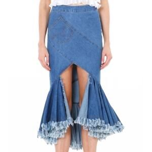 NEW BEULAHSTYLE denim mermaid frayed skirt in blue